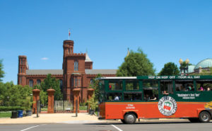 Trolley passing by Smithsonian museum Washington DC