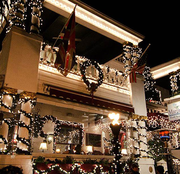 St. Augustine's Casablanca Inn decorated with holiday lights during nights of lights holiday tour