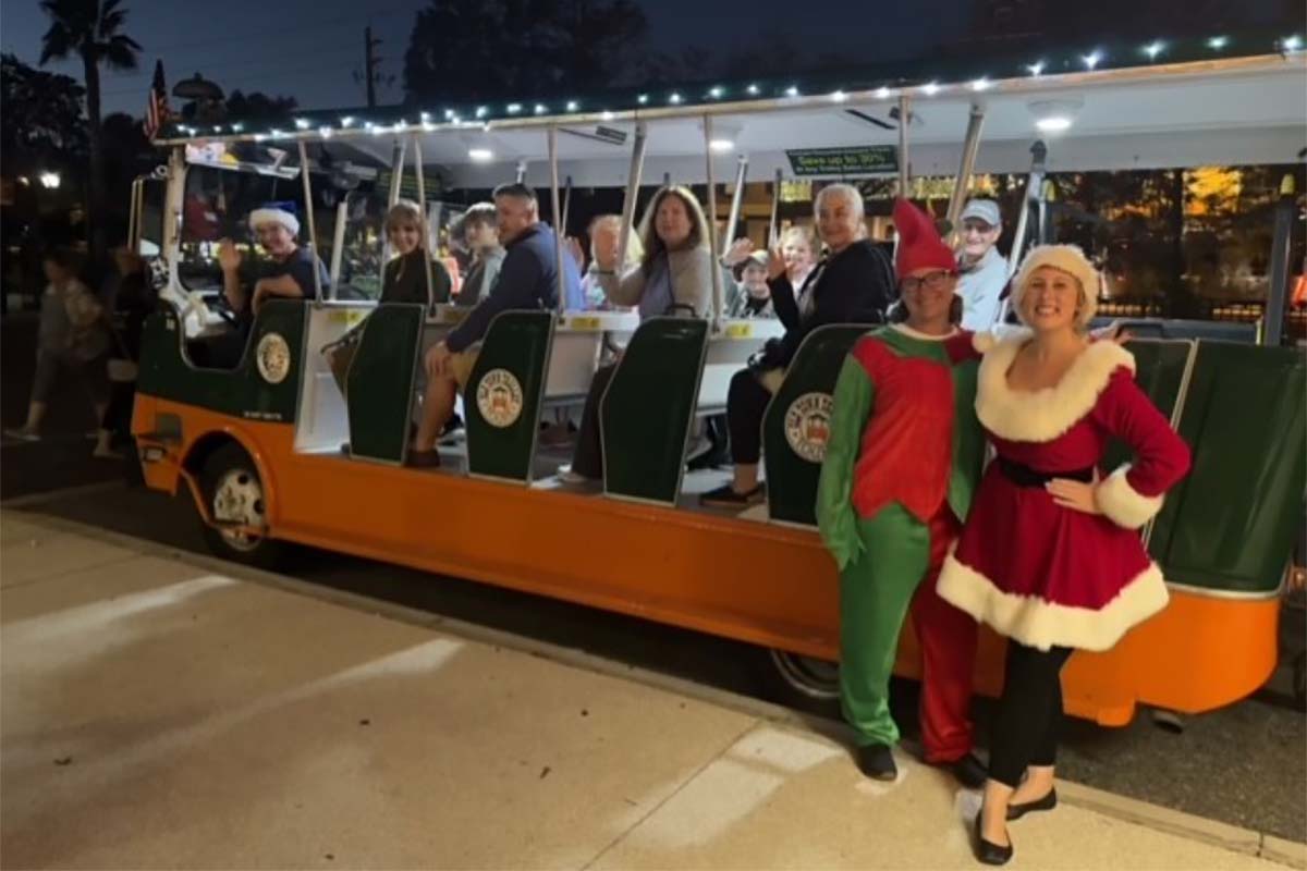 St Augustine nights of lights holiday trolley and guests