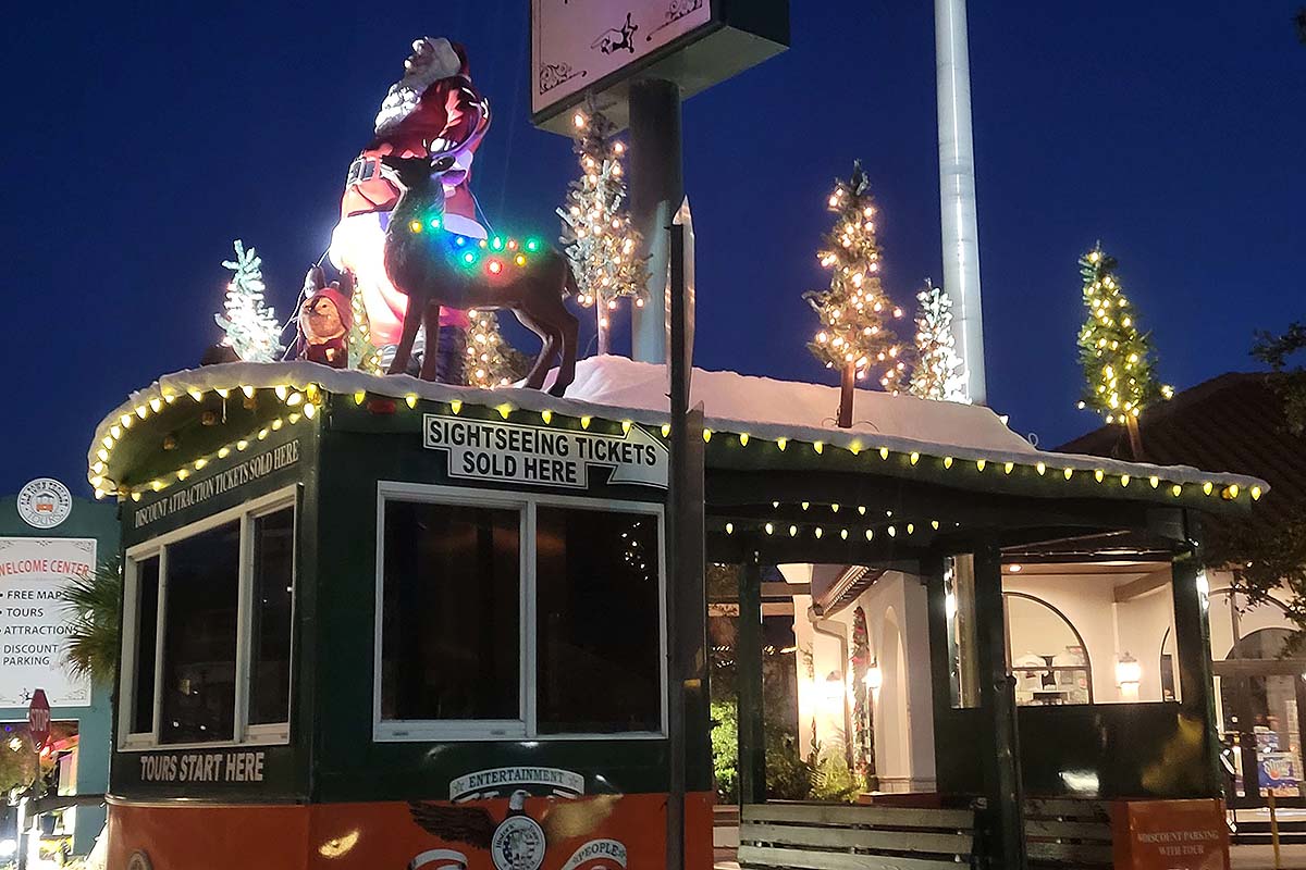Holiday lights on St. Augustine ticket booth