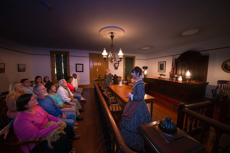 Guests inside Whaley House court room