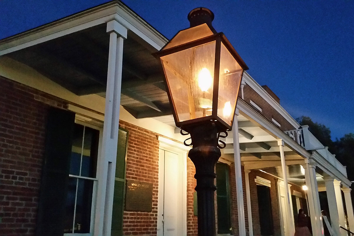 Whaley House exterior and street lamp