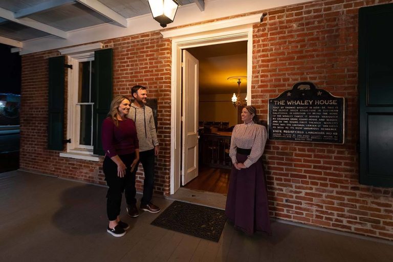 Whaley House guests entering house during the evening