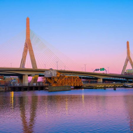 Boston Bunker Hill Bridge at Sunset