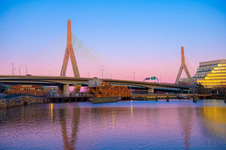 Boston Bunker Hill Bridge at Sunset