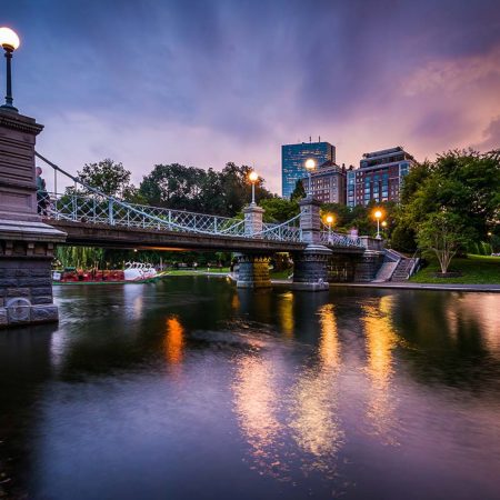 Boston Public Garden at sunset