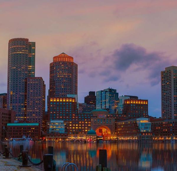 Boston skyline at sunset