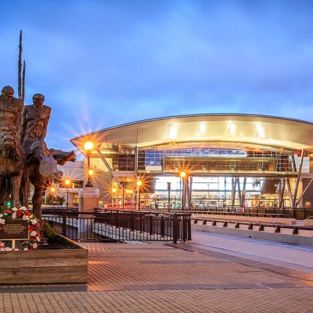 Boston TD Garden at sunset