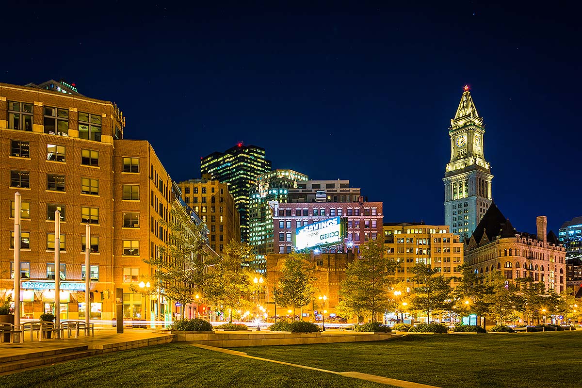 Boston Rose Kennedy Greenway at night