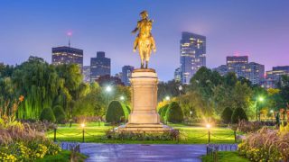 Boston Public Garden and Washington Statue at dusk