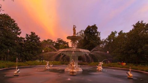 Fall sunset at Savannah Forsyth Park