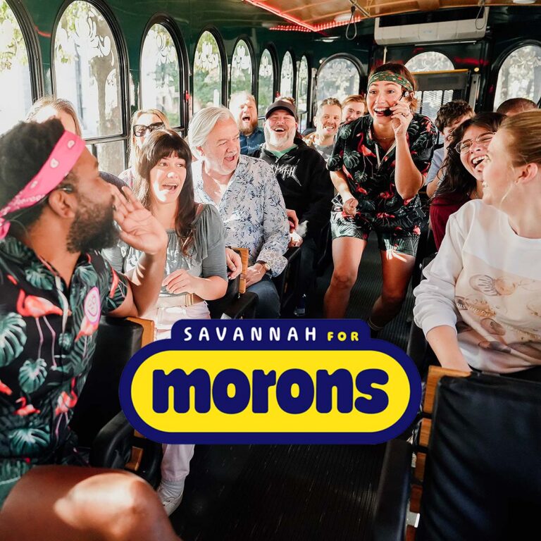 Savannah for Morons hosts and guests inside trolley