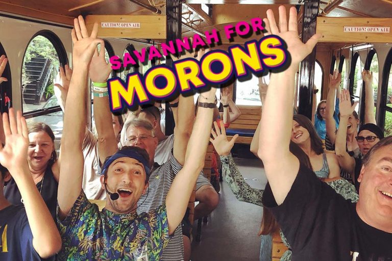 guests aboard Savannah for Morons trolley tour