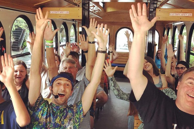 guests aboard Savannah for Morons trolley tour