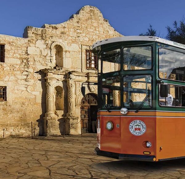 San Antonio trolley and Alamo