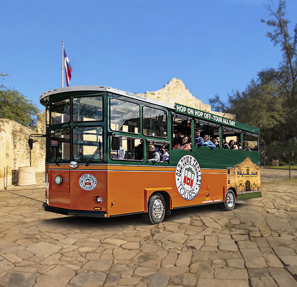 San Antonio trolley at the Alamo