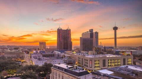 San Antonio skyline at sunset