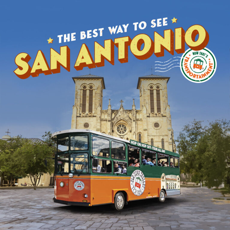San Antonio trolley and San Fernando Cathedral