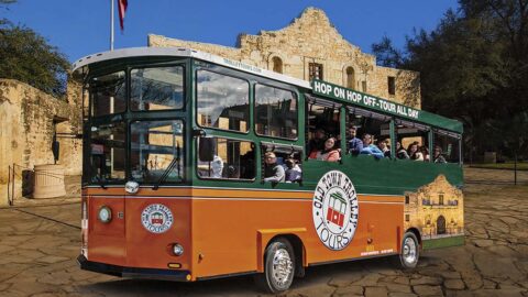 San Antonio trolley at the Alamo