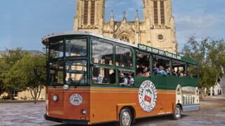 San Antonio trolley in front of San Fernando Cathedral