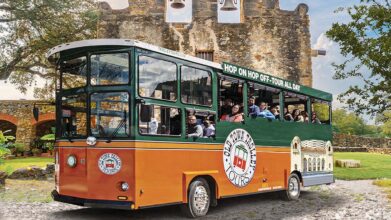 San Antonio trolley and Espada Mission