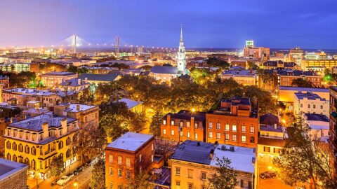 Aerial view of Downtown Savannah