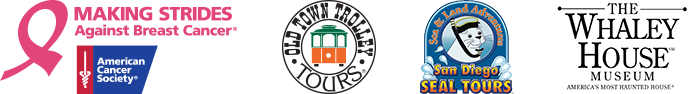 Making Strides Against Breast Cancer, Old Town Trolley Tours, SEAL Tours, and Whaley House logos 