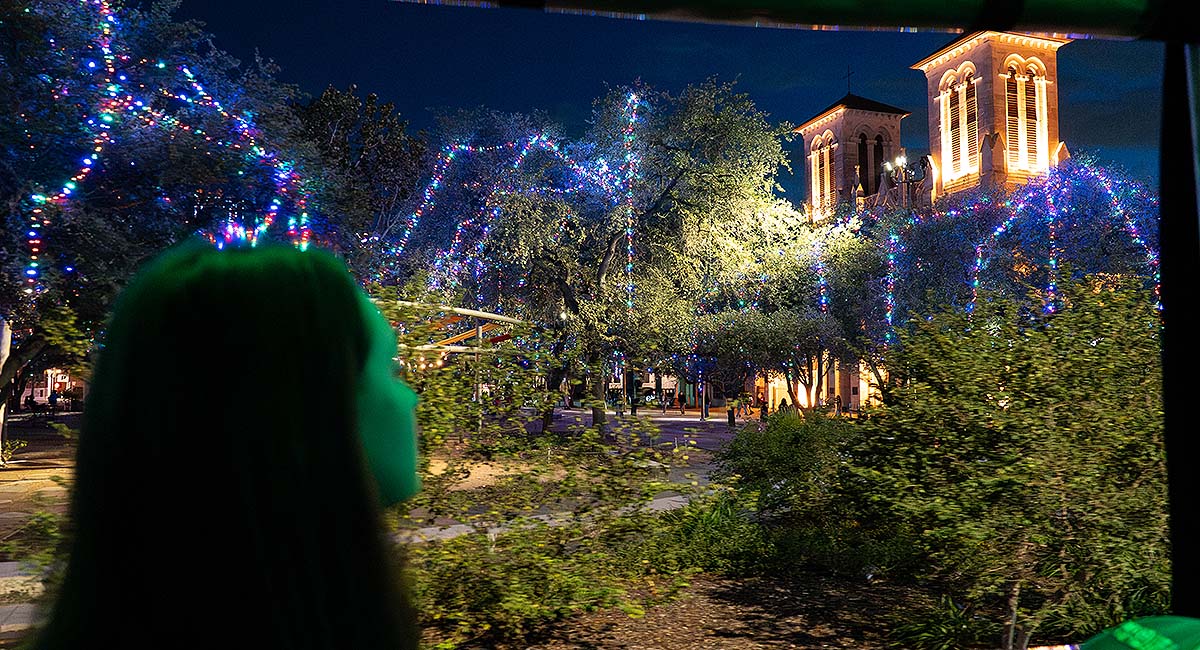 San Antonio holiday tour guest looking out the window
