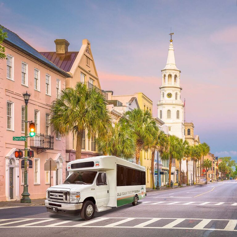 charleston trolley driving down broad street