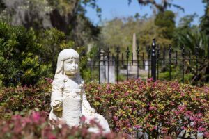 Bonaventure Cemetery in Savannah, showcasing its historic tombstones and lush