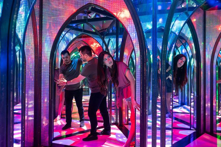 guests inside mirror maze