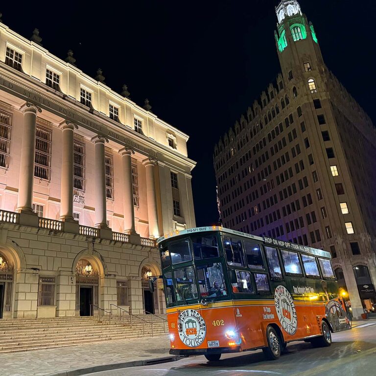 San Antonio trolley at night
