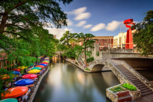 View of the San Antonio River Walk featuring lush greenery