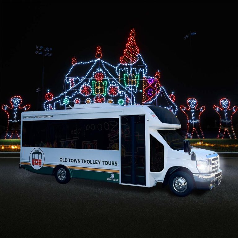 Charleston holiday tour vehicle and holiday lights