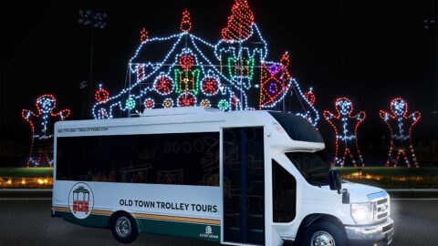 Charleston holiday tour vehicle and holiday lights