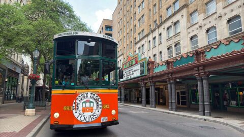 San Antonio trolley and Majestic Theatre