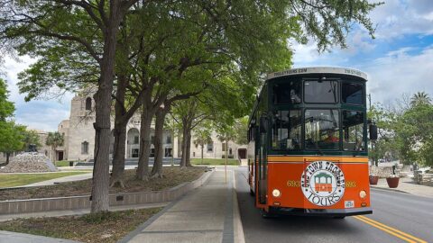 San Antonio trolley and Tobin Center