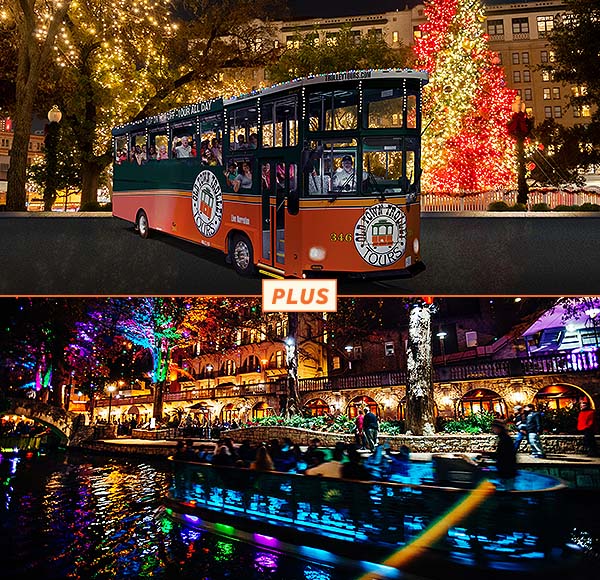 San Antonio holiday tour and Go Rio River Cruise at night during the holidays