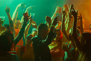 San Diego Pride Festival, with rainbow flags and festive decorations