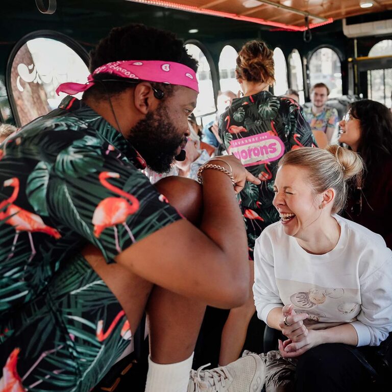 Nashville For Morons host entertaining guests inside trolley