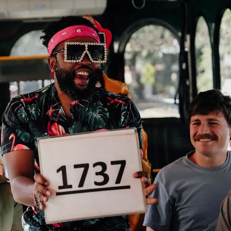 Nashville For Morons host entertaining guests inside trolley