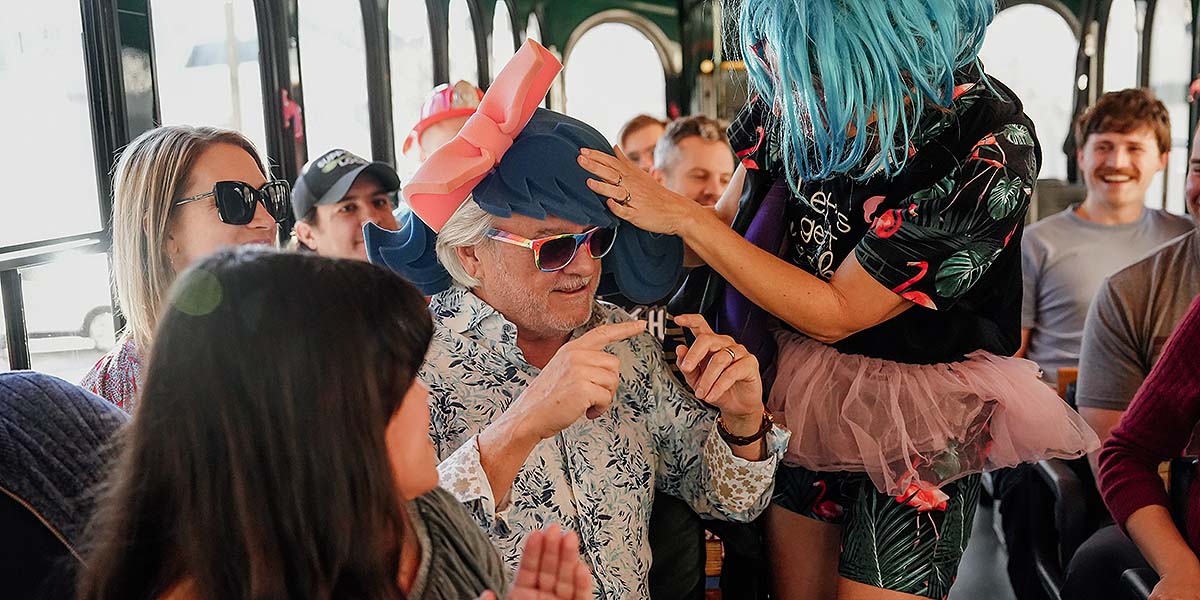 Nashville For Morons hosts entertaining guests inside trolley