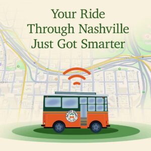 Nashville Trolley Tracker and the words Your Ride Through Nashville Just Got Smarter 