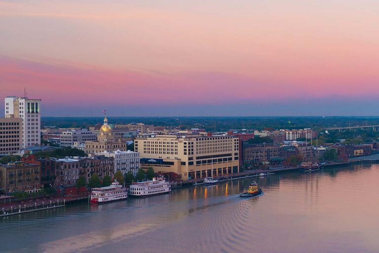 Savannah River Street at sunset