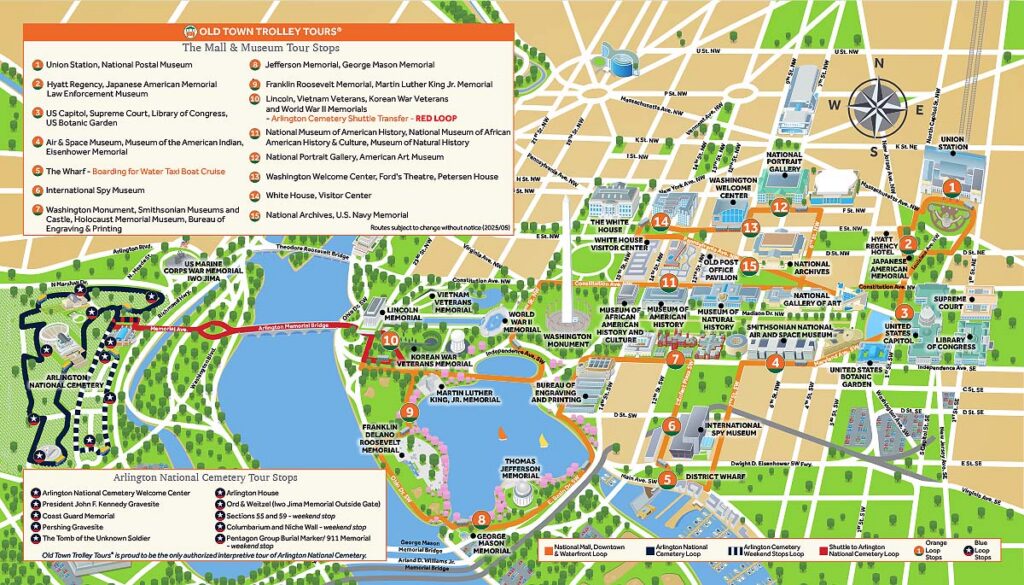 Old Town Trolley Tours Washington DC route map